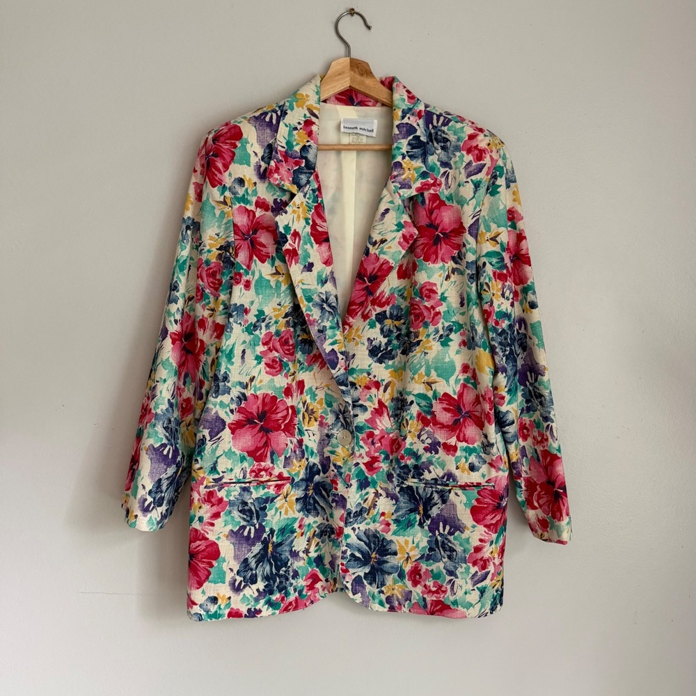 Vintage Kenneth Mitchell Floral Blazer Watercolor Print Made in USA 12
